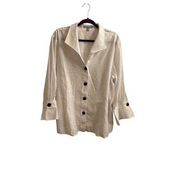 Foxcroft Button Up Tunic Shirt Striped White 3/4 Sleeves Cotton 24W Officecore - Picture 2 of 7